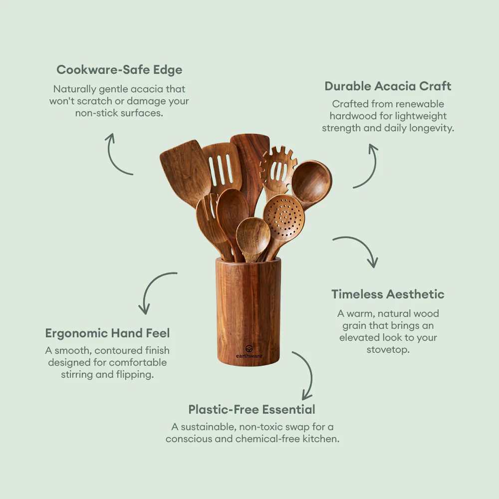 Acacia Wood Kitchen Utensils - 10 Piece Set - Image 3