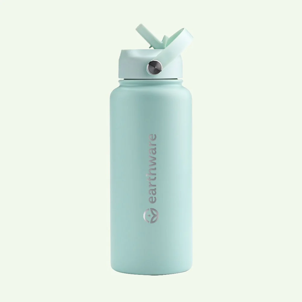 Premium Insulated Water Bottle with 2 x Caps - Mint (1L) - Image 2