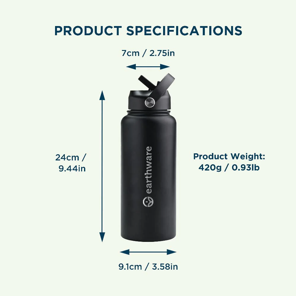 Premium Insulated Water Bottle with 2 x Caps - Mint (1L) - Image 7