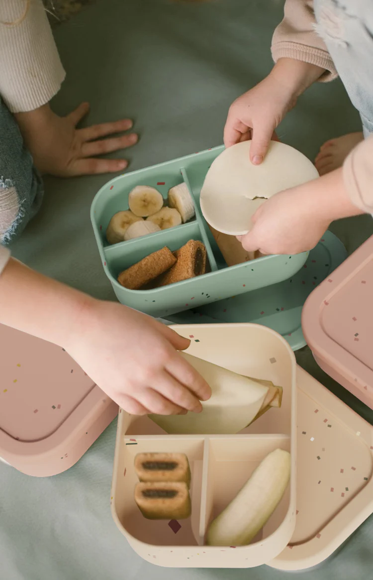 No-Tox Silicone Bento Lunch Box - 3 Compartments - Confetti Olive (715ml) - Image 10