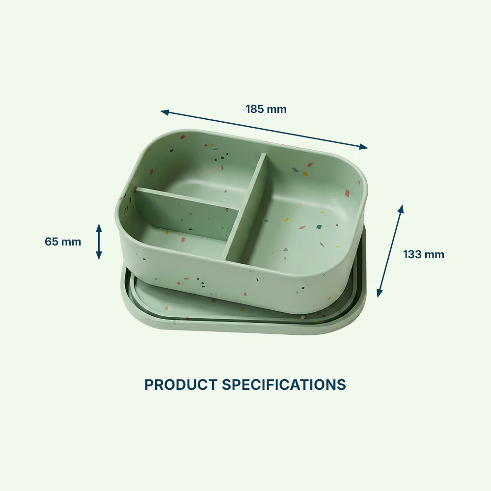No-Tox Silicone Bento Lunch Box - 3 Compartments - Confetti Olive (715ml) - Image 2