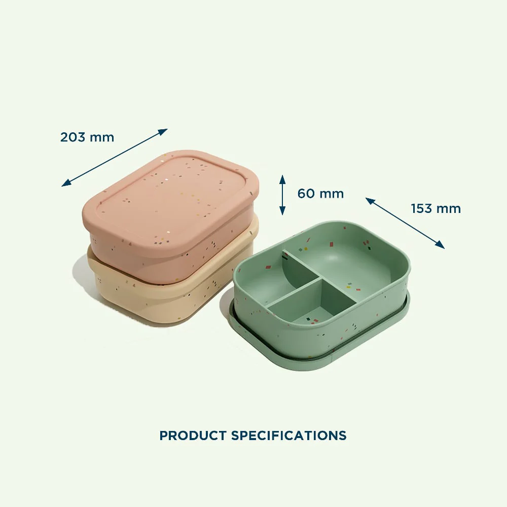 No-Tox Silicone Bento Lunch Box - 3 Compartments - Confetti Olive (715ml) - Image 5