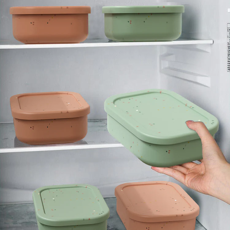 No-Tox Silicone Bento Lunch Box - 3 Compartments - Confetti Olive (715ml) - Image 7