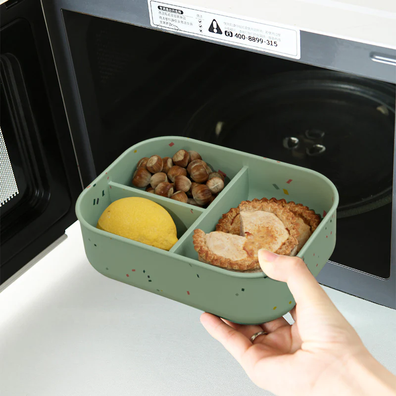 No-Tox Silicone Bento Lunch Box - 3 Compartments - Confetti Olive (715ml) - Image 8