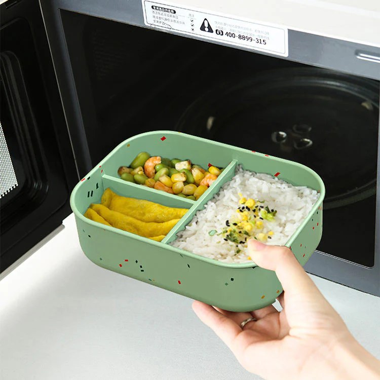No-Tox Silicone Bento Lunch Box - 3 Compartments - Confetti Olive (715ml) - Image 9