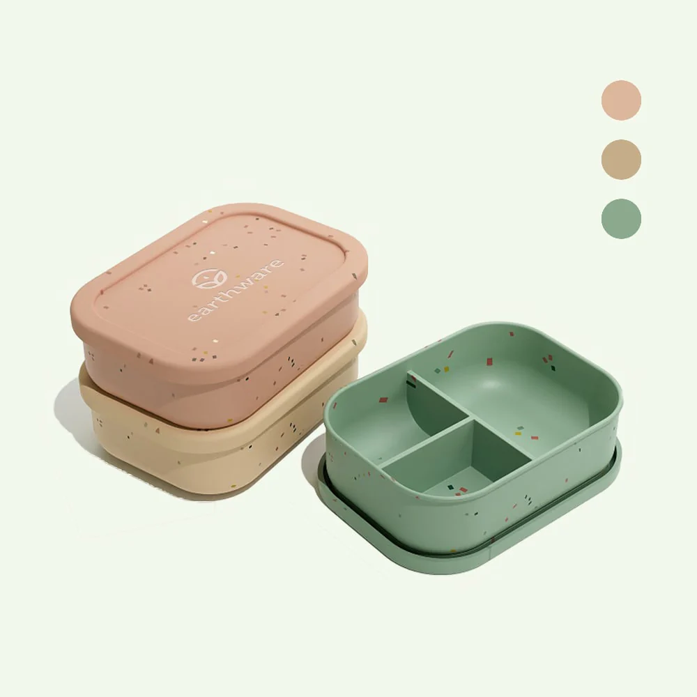 No-Tox Silicone Bento Lunch Box - 3 Compartments - Confetti Olive (715ml) - Image 4