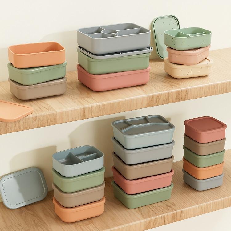 No-Tox Silicone Bento Lunch Box - 3 Compartments - Confetti Olive (715ml) - Image 6
