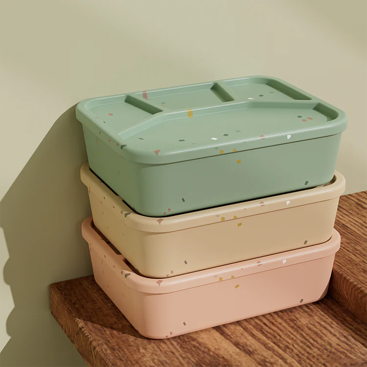 No-Tox Silicone Bento Lunch Box - 4 Compartments - Confetti Olive (1.2L) - Image 5