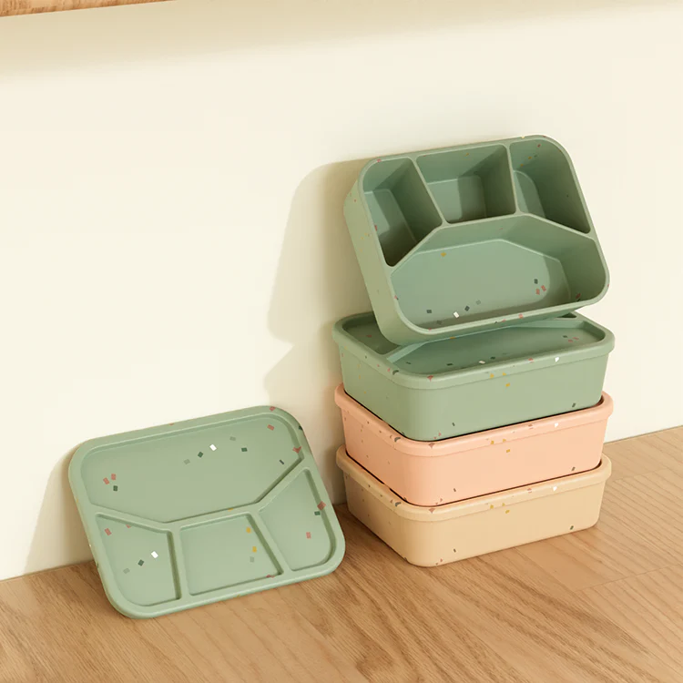 No-Tox Silicone Bento Lunch Box - 4 Compartments - Confetti Olive (1.2L) - Image 6