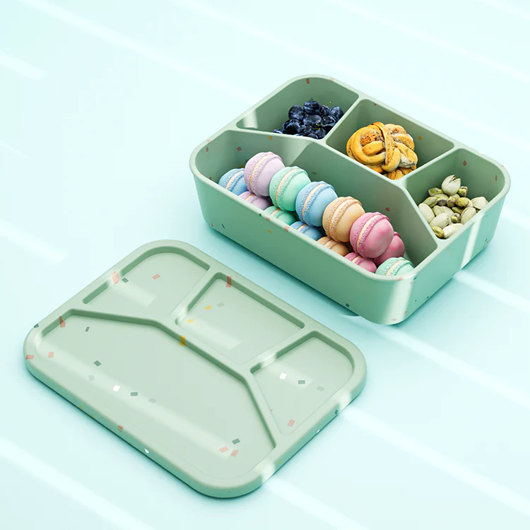 No-Tox Silicone Bento Lunch Box - 4 Compartments - Confetti Olive (1.2L) - Image 3