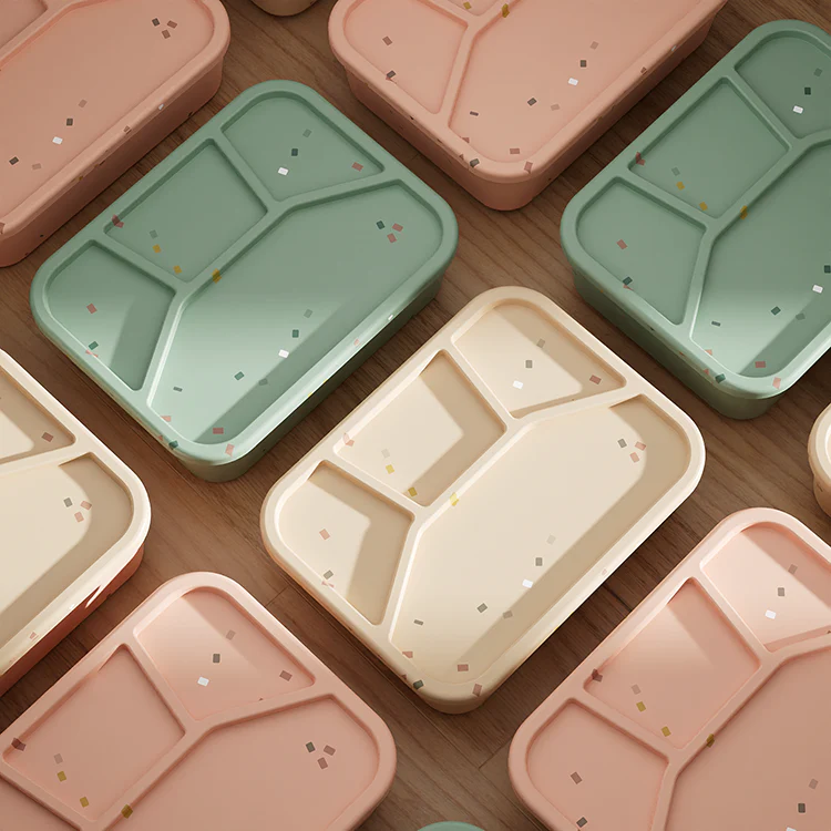 No-Tox Silicone Bento Lunch Box - 4 Compartments - Confetti Olive (1.2L) - Image 7