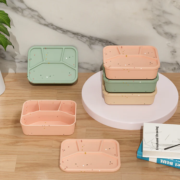 No-Tox Silicone Bento Lunch Box - 4 Compartments - Confetti Olive (1.2L) - Image 8