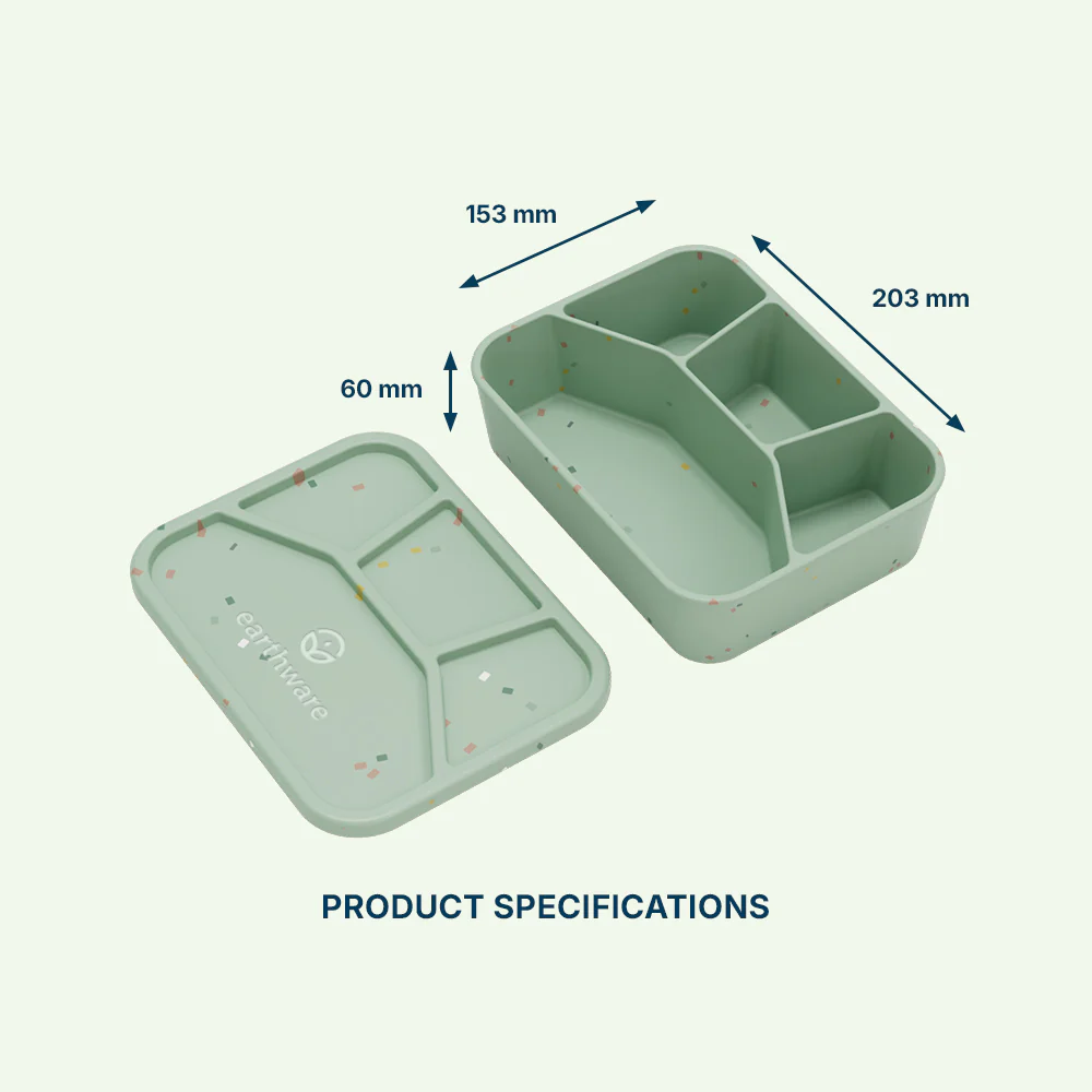 No-Tox Silicone Bento Lunch Box - 4 Compartments - Confetti Olive (1.2L) - Image 2