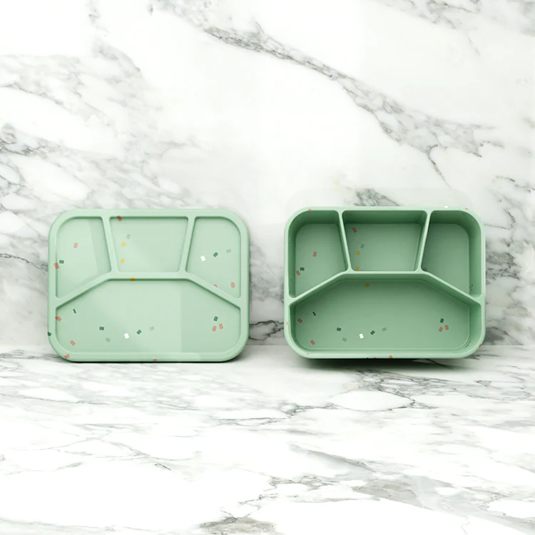 No-Tox Silicone Bento Lunch Box - 4 Compartments - Confetti Olive (1.2L) - Image 4