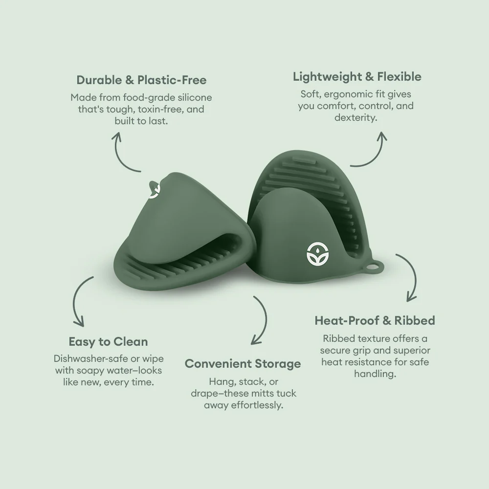 No-Tox Silicone Oven Mitt Set - Green - Image 3