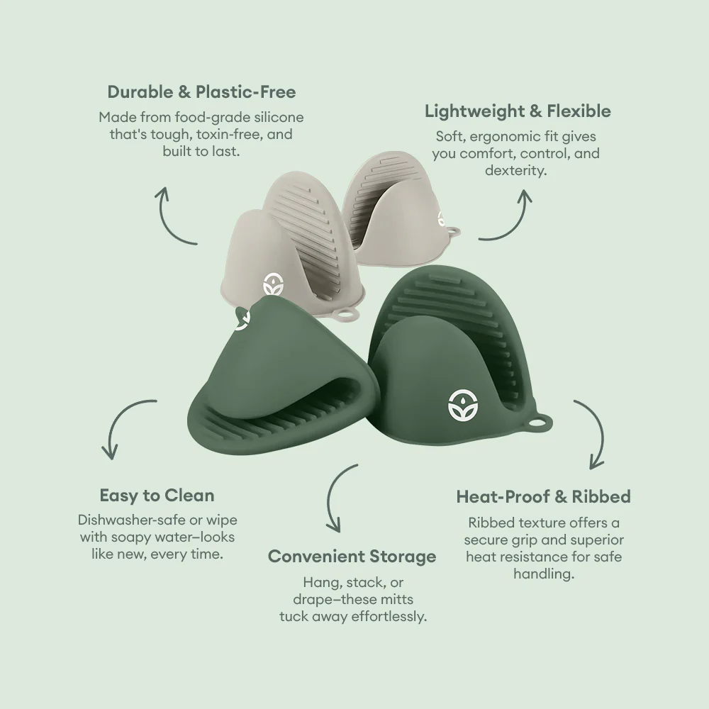 No-Tox Silicone Oven Mitt Set - Green - Image 5