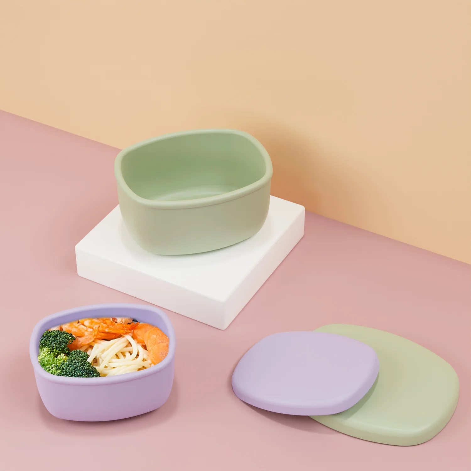 No-Tox Silicone Snack Box - 2 Pack - Olive (200ml + 350ml) - Image 6