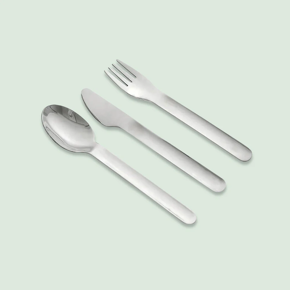 Stainless Steel 3 Piece Reusable Cutlery Set with Protective Silicone Sleeve - Blue - Image 2